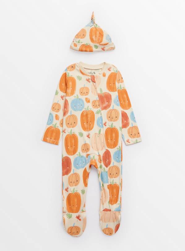 Halloween Pumpkin Print Sleepsuit & Hat Set Up to 1 mth